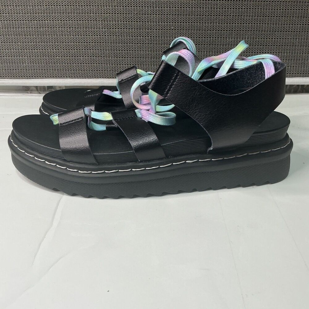 Torrid Women's Black Platform Sandals With Pastel Tie-Dye Laces Size 9WW